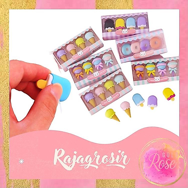 Rosegold - S5673 Penghapus Set Cute / Penghapus Pensil Model Ice Cream Donat Lolipop / Penghapus Pen