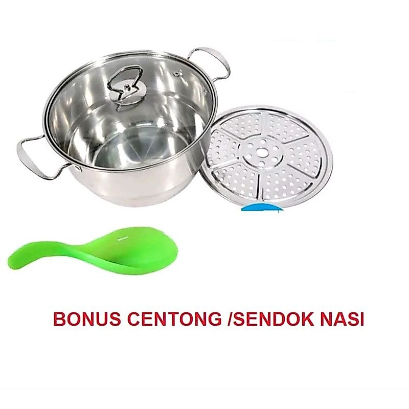 Panci kukus steamer 28cm bottom / steamer 30cm 28 24 / panci steamer plus centong nasi