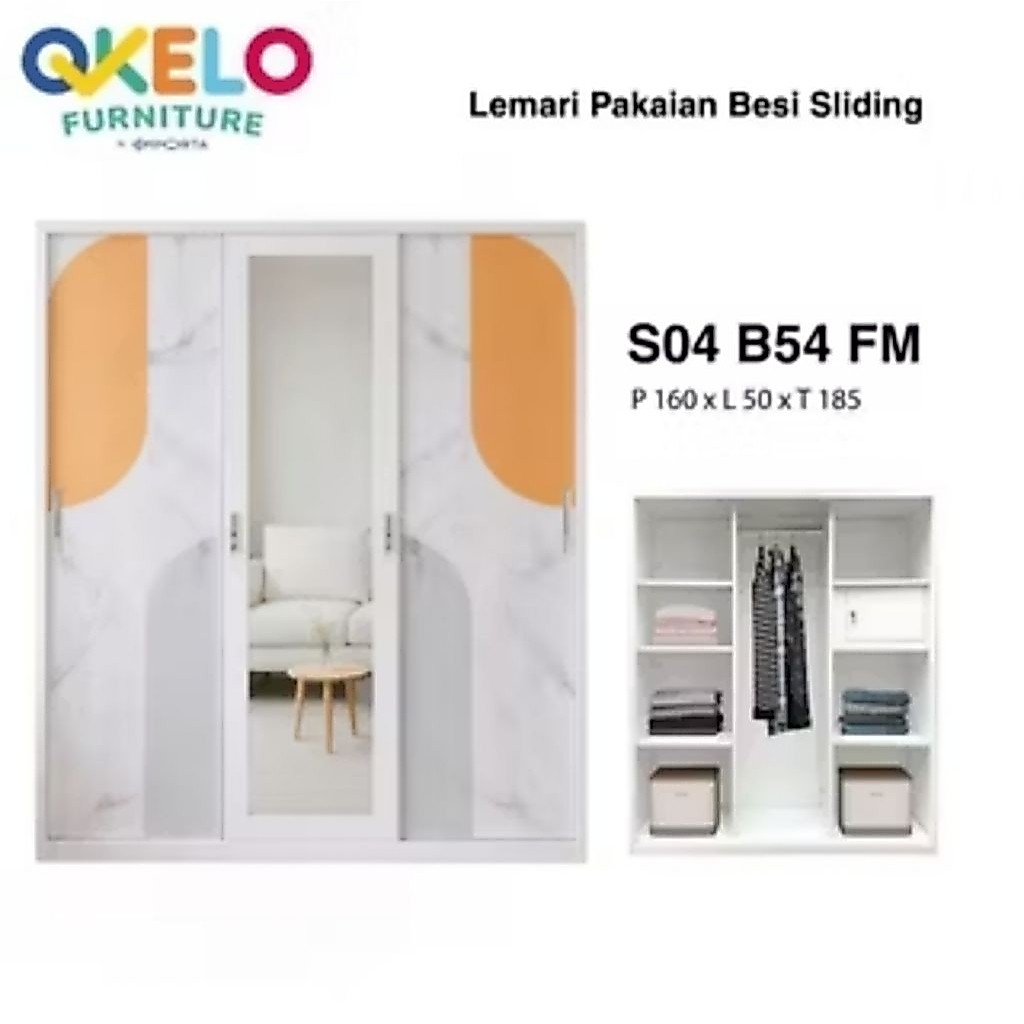 Lemari Pakaian Besi 3 Pintu Sliding Lemari Baju 3p Geser OKELO By IMPORTA