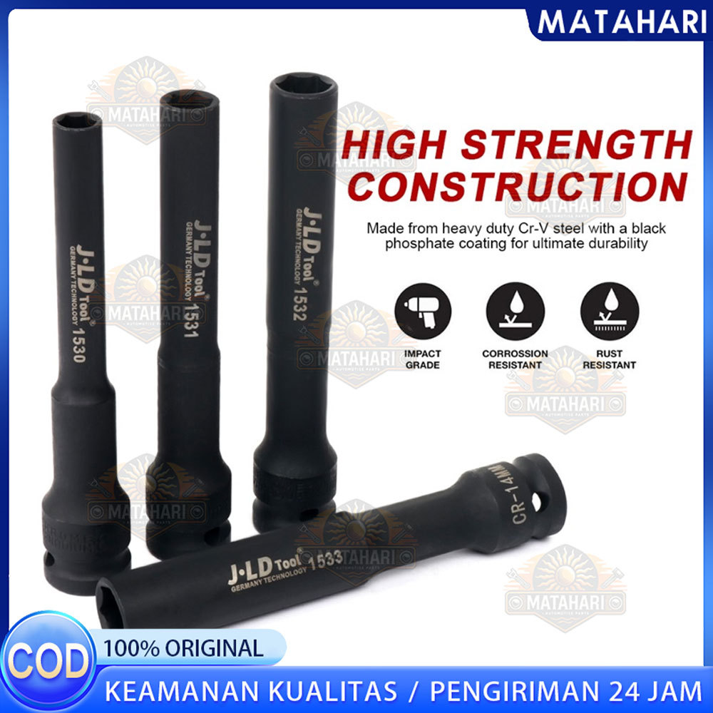 JLD 1/2" Mata Kunci Shock Extra Panjang 130mm Impact Kunci Socket Impact sok Impact wrench Mata