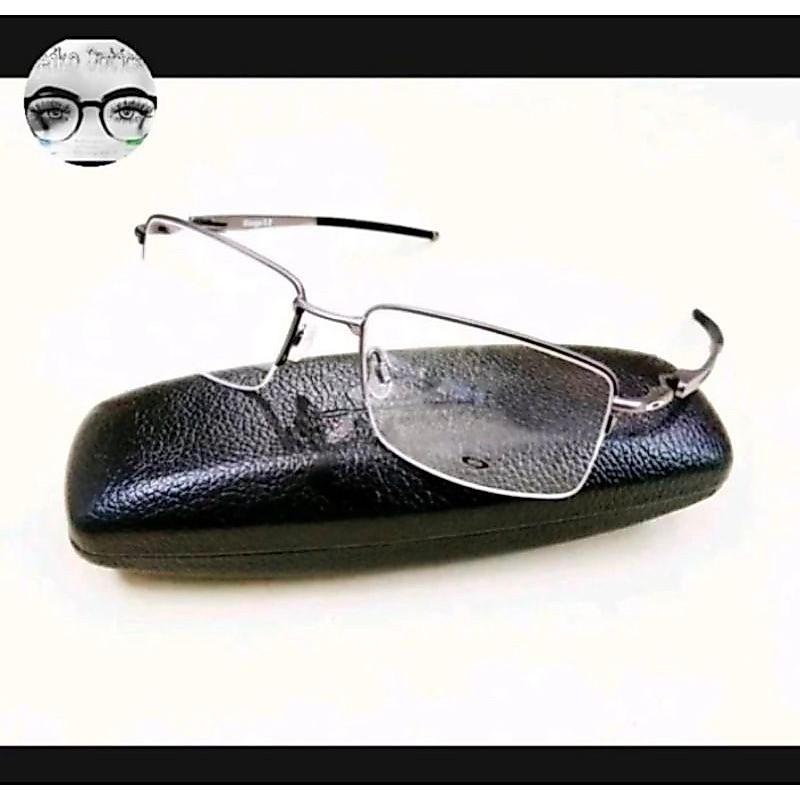 Kacamata Frame Pria Titanium Oakley Gauge 3.2 Blade ox5128 s55 Gun Smoke/Black Model Sporty Half Ele