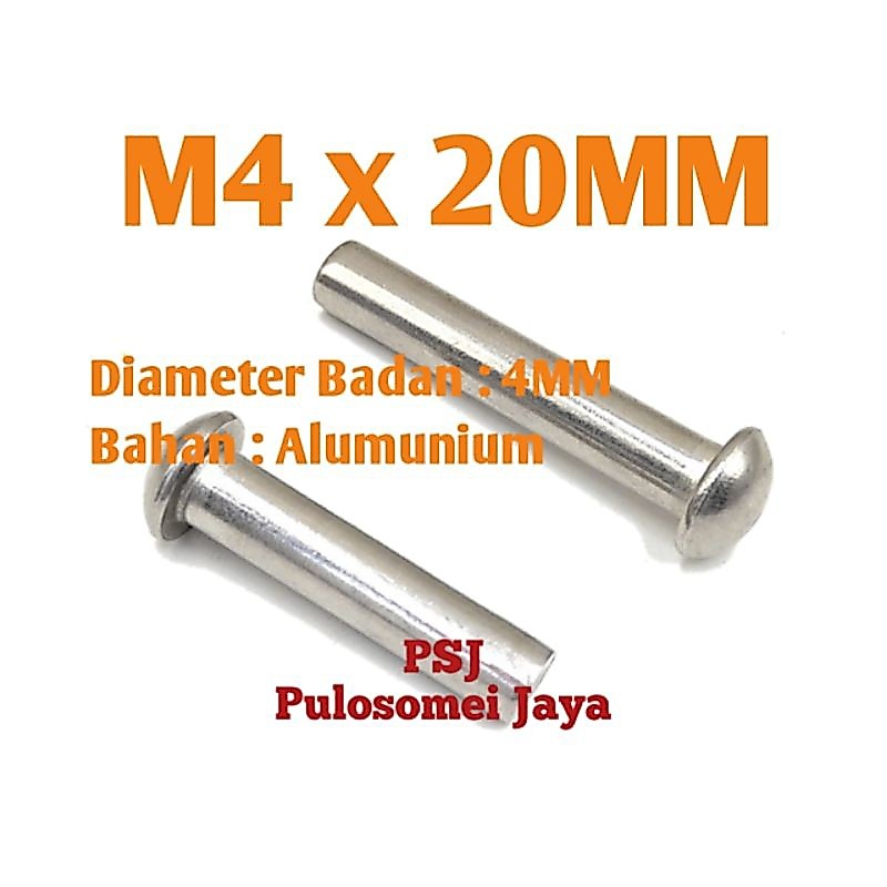 Paku Keling Alumunium M4 x 20MM / Paku Keling Alm Kepala Bulat M4 x 20MM