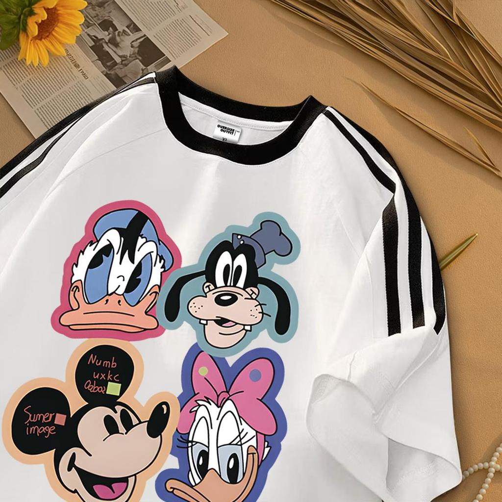 JKT - Tshirt Kaos Garis Tiga Oversize | Motif Kartun Miki Mouse | Distro Style |  Cotton