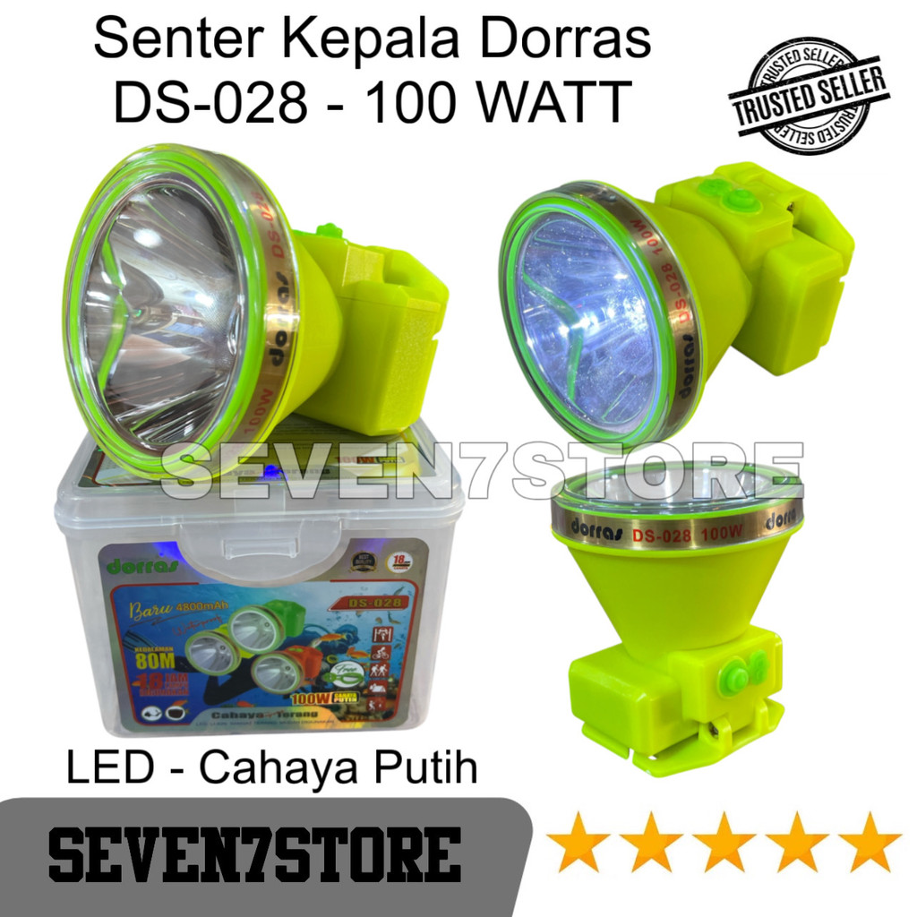 Senter Kepala Dorras DS-028 100 Watt 4800mAh LED Cahaya Putih Ori Tahan 18 Jam Jarak Jauh