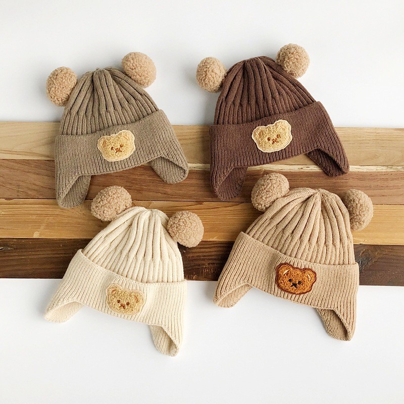 NAARAA TOPI BAYI BEAR KNOT HAT PREMIUM TOPI POMPOM BAYI BABY KNOT HAT POMPOM KNIT RAJUT KUPLUK BAYI 