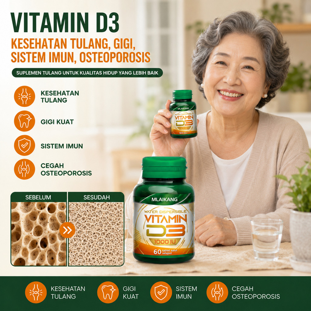 Promo Vitamin D3 60 Kapsul / Suplemen Tulang Gigi & Imun / Vitamin Kuatkan Struktur Kerangka / Cegah