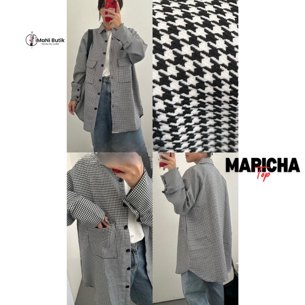 Top Maricha | Imani Butik Collection Fashion Wanita Kemeja Blouse bahan Houndstooth