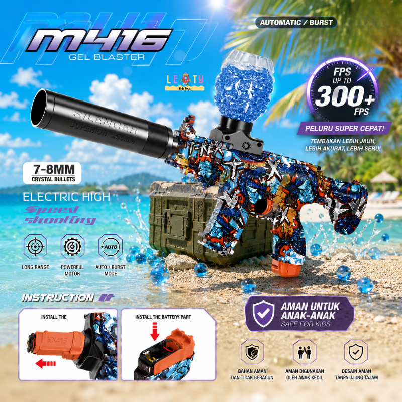 Water Gel Blaster Elektrik Otomatis Mainan Anak M416 Electric WaterGel Akurat Kado Ulang Tahun SNI
