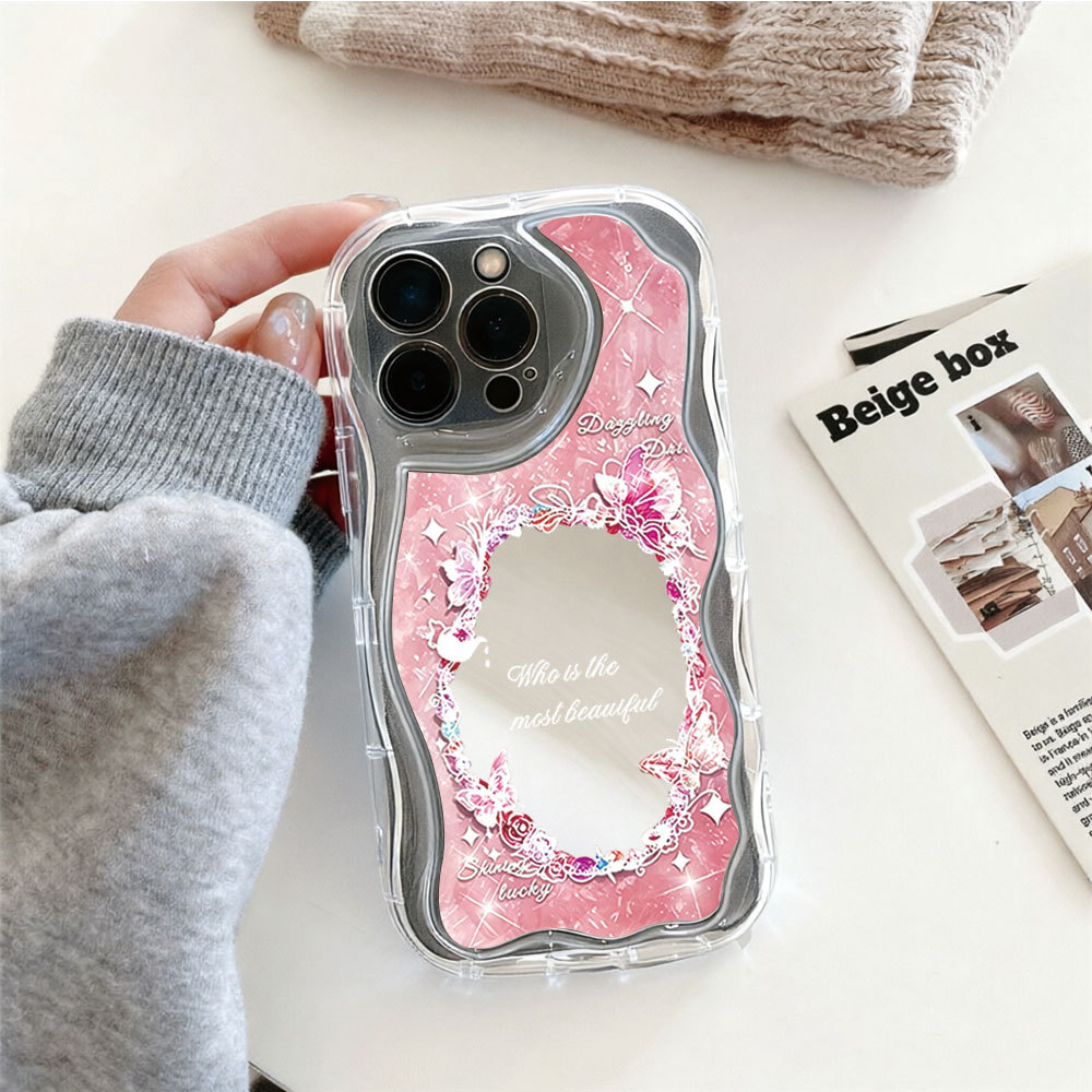 Gentle Wave Cream Transparent Phone Case With Cute Shiny Text Print, Mirror-Like Girl Style Xiaomi P