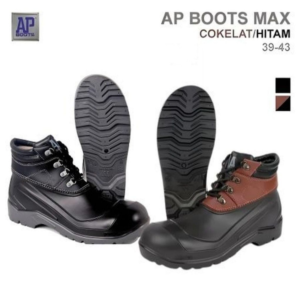 AP BOOTS AP MAX | SEPATU BOOTS SAFETY MAX | AP SAFETY STEEL TOE MAX | COKLAT HITAM SIZE 39-43