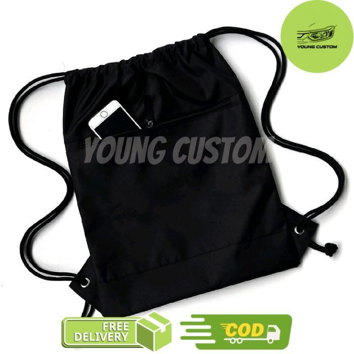 Tas Serut Olahraga Pria & Wanita Warna Hitam Polos Multifungsi - -, -