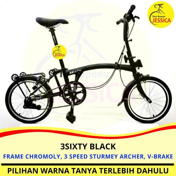 Sepeda Lipat 3sixty Full Black - Tidak Dirakit