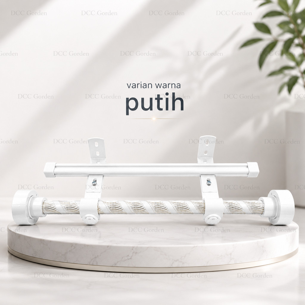 Batang Tiang Gorden Double Rel Vitrase Dengan Bracket Tebal 2mm Untuk Hordeng Jendela Blackout