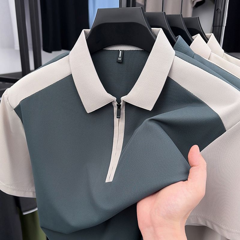 warna pendek setengah kemeja pria solid lengan ritsleting atas setengah setengah lengan lengan fashi