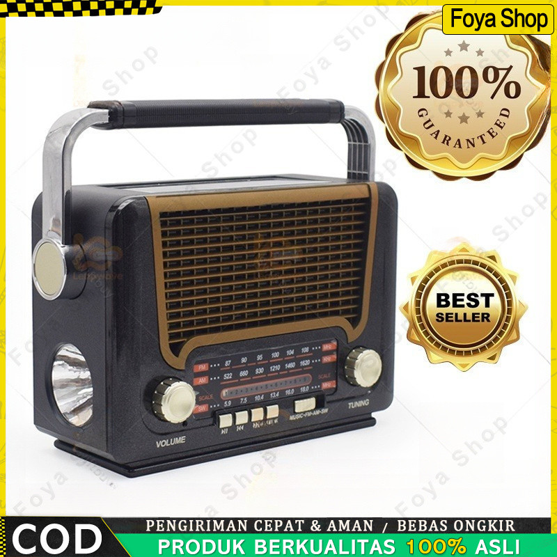 Radio fm bluetooth/AM/SW Radio jadul Player Radio Portabel Retro Solar Pengisian denganSenter Kartu 