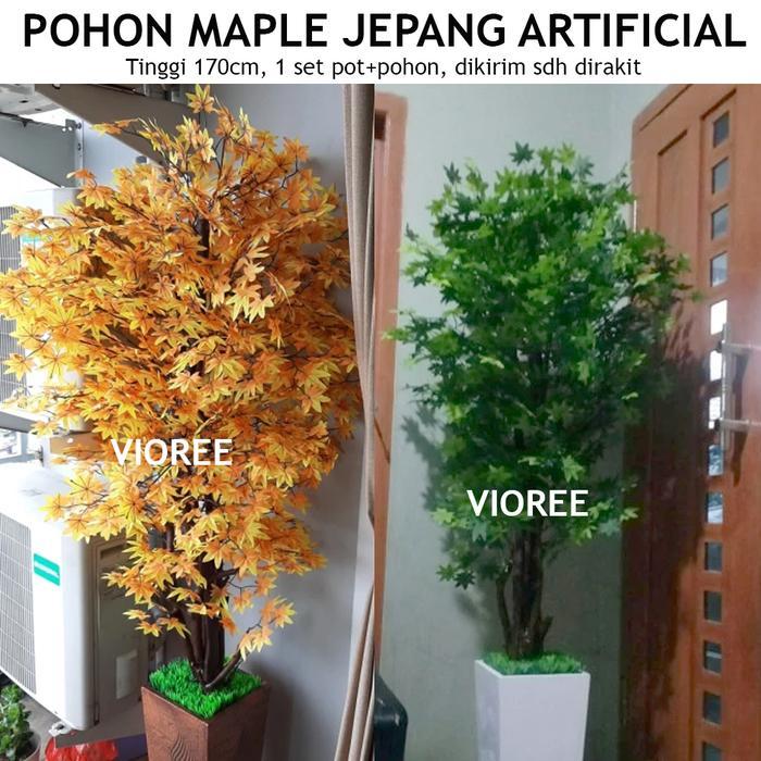 170cm Tanaman Hias Plastik Maple Jepang Pohon Artificial Tinggi Besar - Hijau, coklat