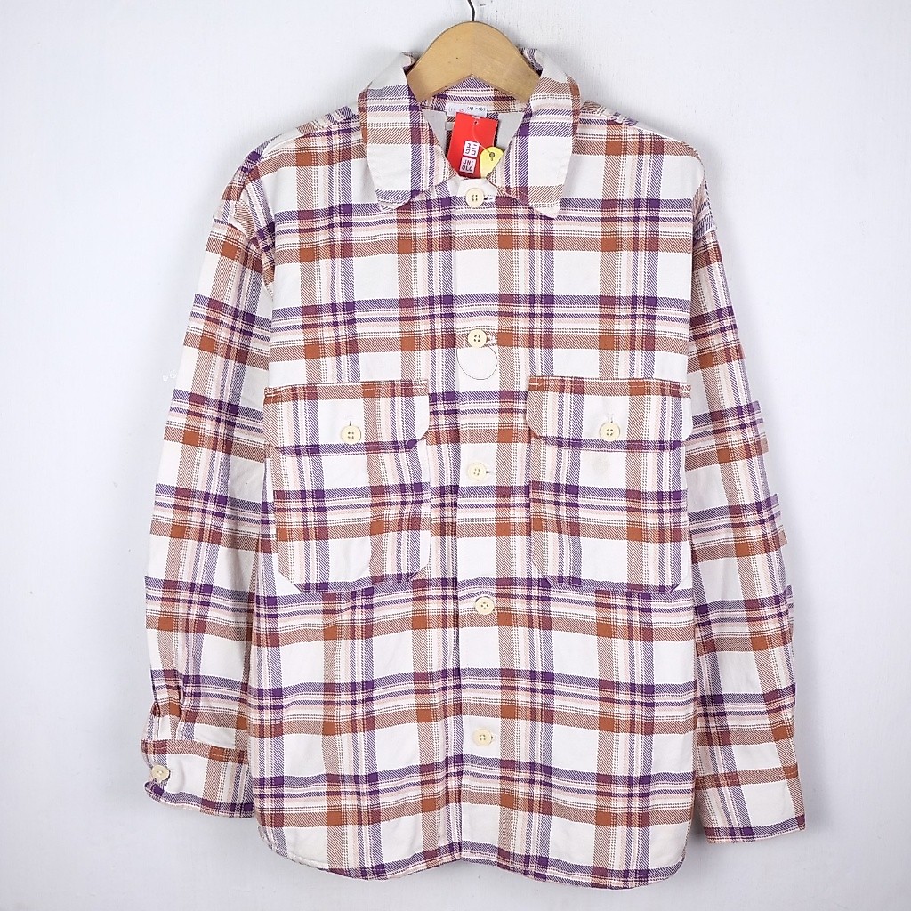 KEMEJA GU BY UNIQLO PLAID PATTERN FLANEL OUTER SHIRT FL118 SIZE M FIT L
