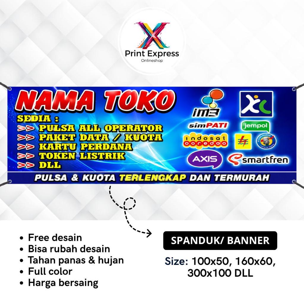 Spanduk Banner Mmt Konter Biru Pulsa 300x100 Cm Bisa Rikues