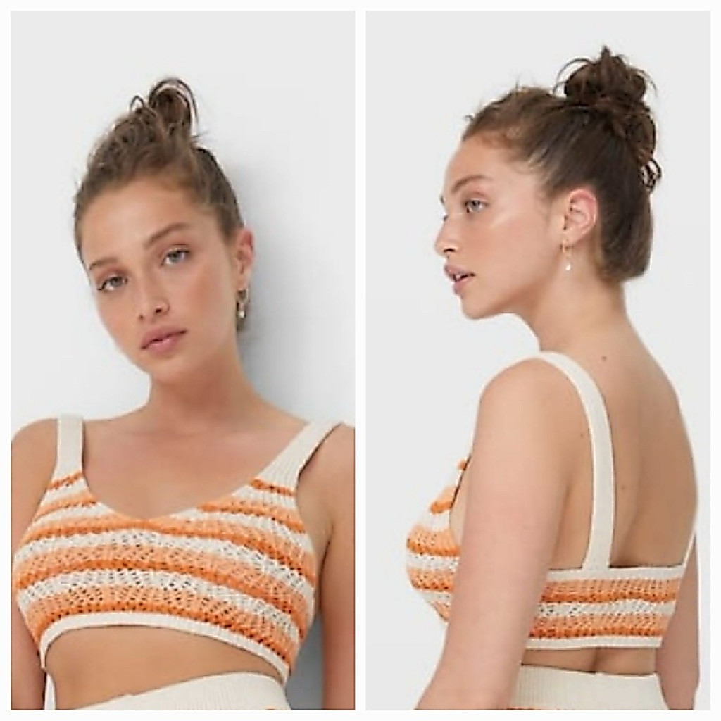 ZARA Striped Crochet Crop Top Knit Stripes Orange Tank Top Summer Cropped TankTop Stripe Bralette