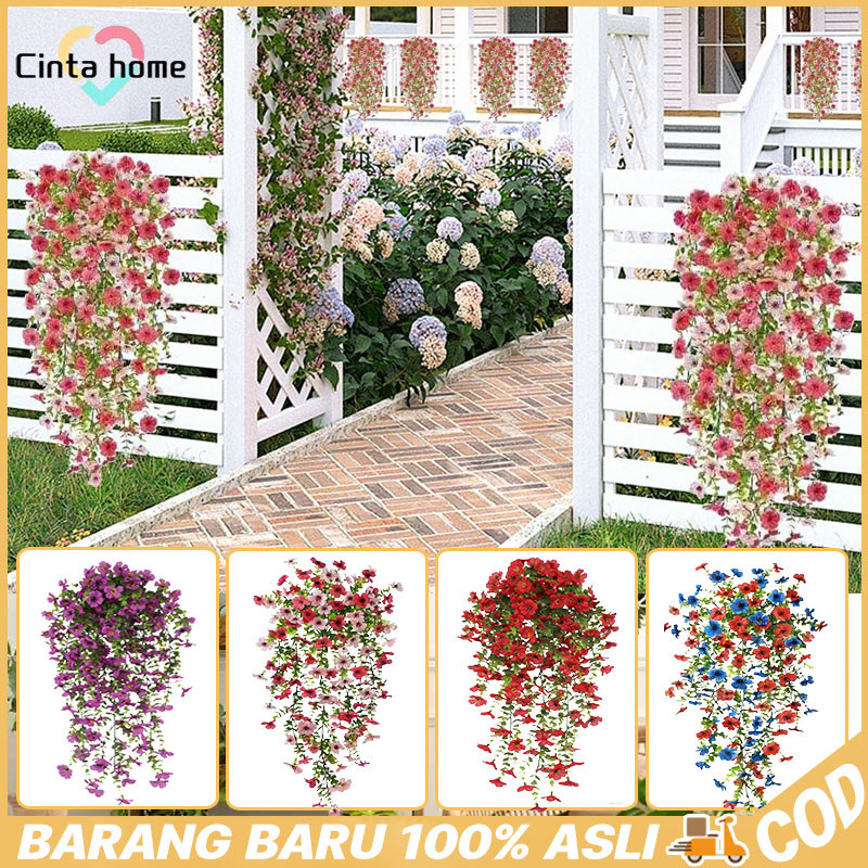 Rambat Bunga Violet Tiruan Plastik Gantung Dinding Hias Pagar Teras Balkon Rumah Taman Outdoor Dekor