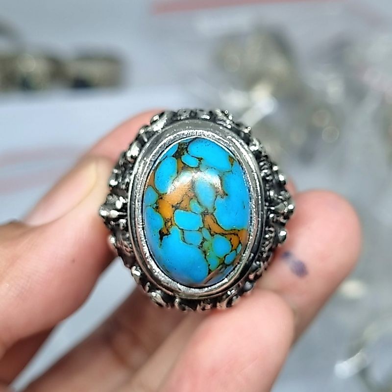 cincin pirus mesir ceplok kuro urat emas / pirus biru fanc / pirus biru urat emas