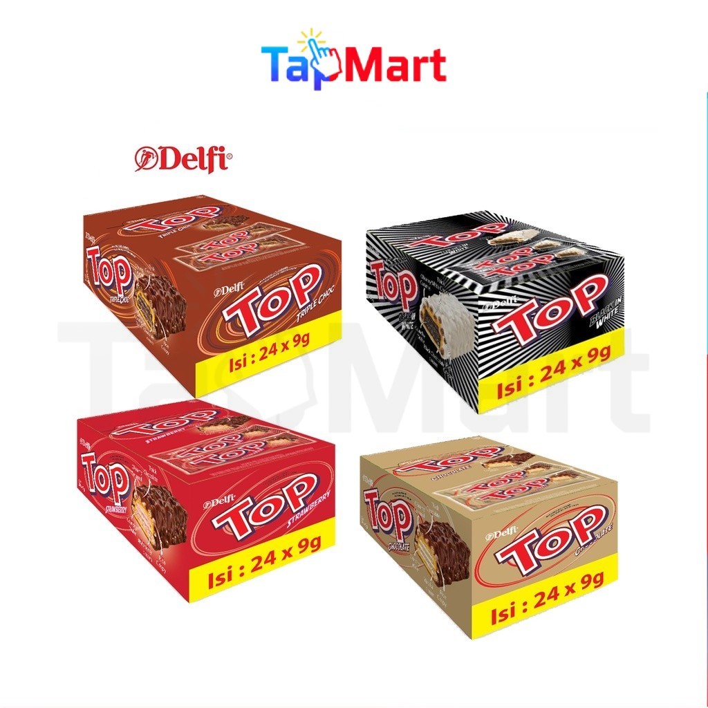 TapMart - Wafer Delfi Top Coklat Chocolate Strawberry Black In White Triple Cokelat 24 pcs BOX Kotak