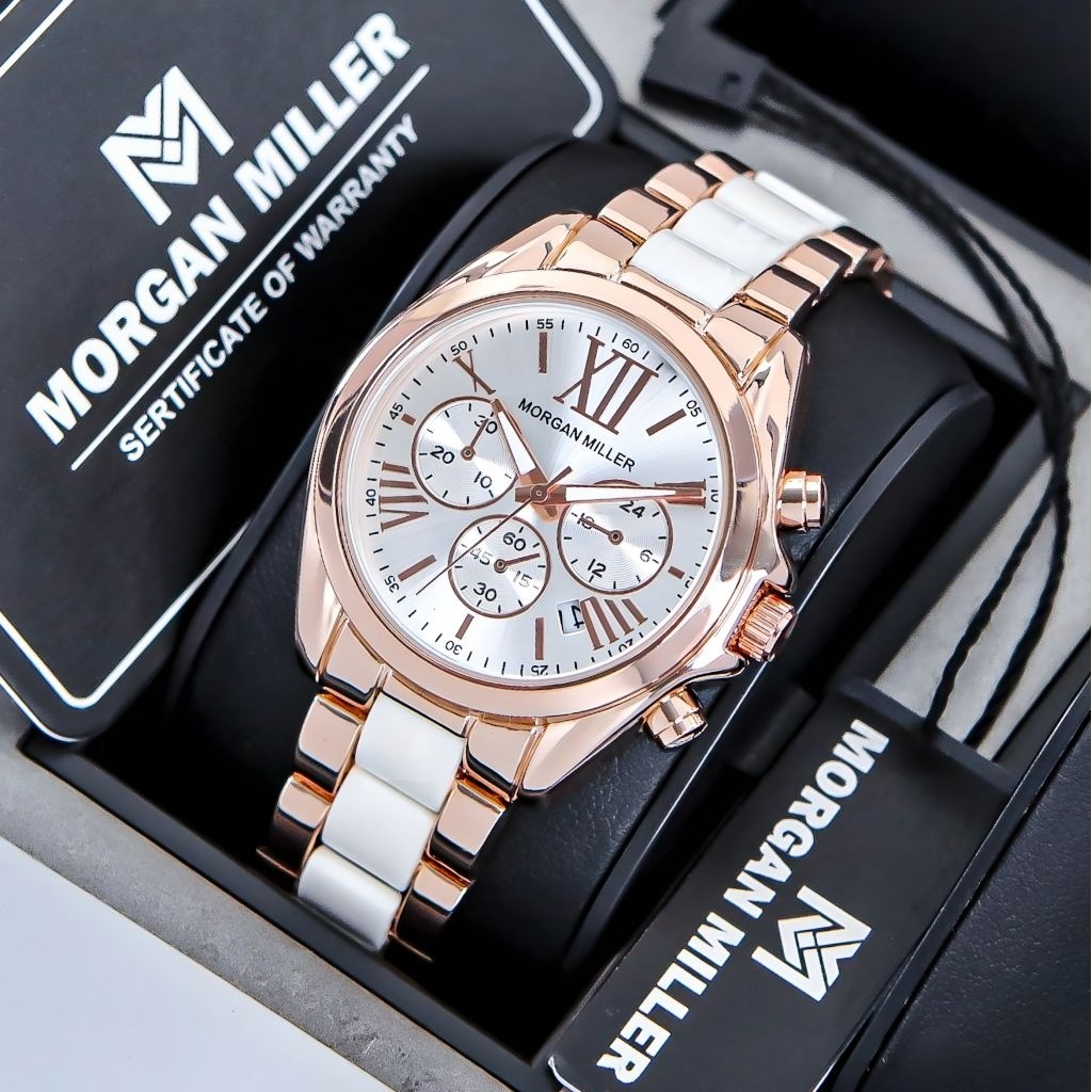 Jam Tangan Wanita Morgan Miller Original Quartz Mika Keramik Rantai Stanliess Tahan Air Watches