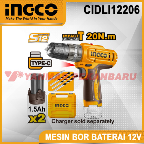 Mesin Bor Impact Baterai Cordless Impact Drill 12V Type C INGCO CIDLI12206