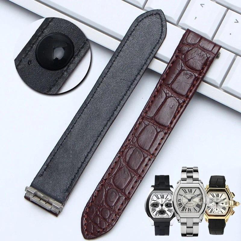 Tali Jam Tangan Kulit Buaya Buatan Tangan Ukuran 15mm 19mm 20mm untuk Cartier Roadster w6206018 w620