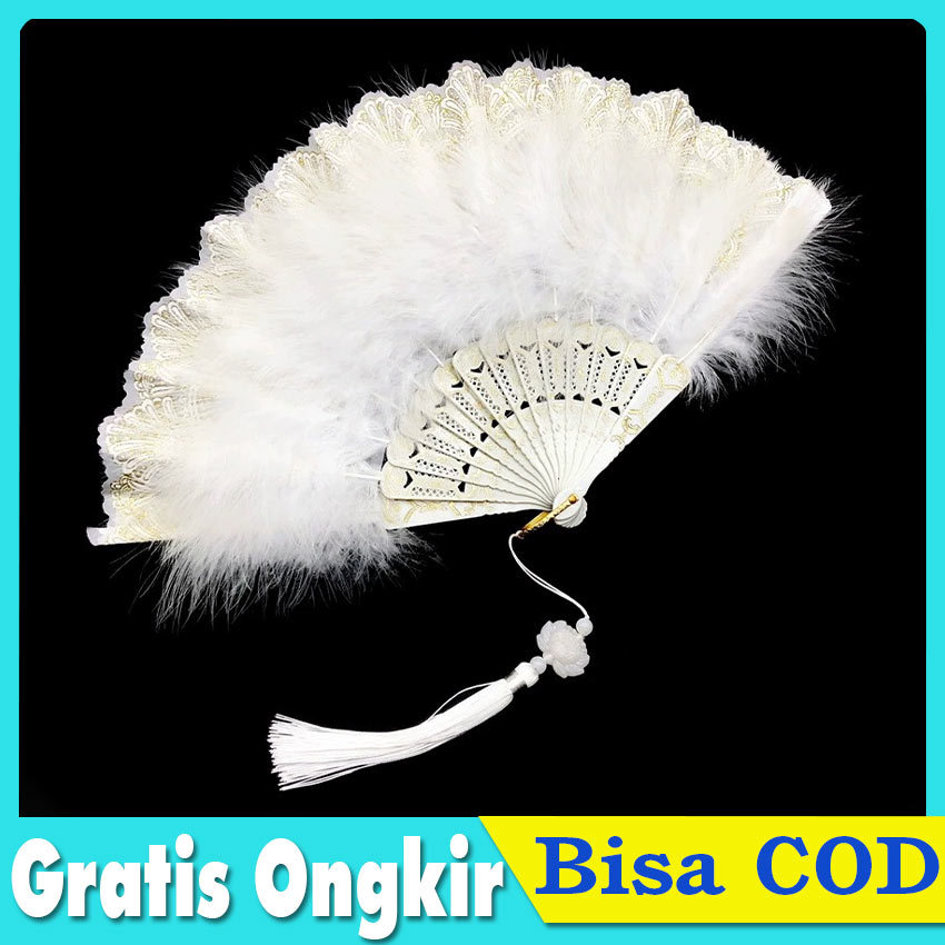 Kipas Lipat Bulu Gaya Gothic Lolita Merah - Kipas Tangan Lace Bulu Vintage Cosplay Pesta Elegan