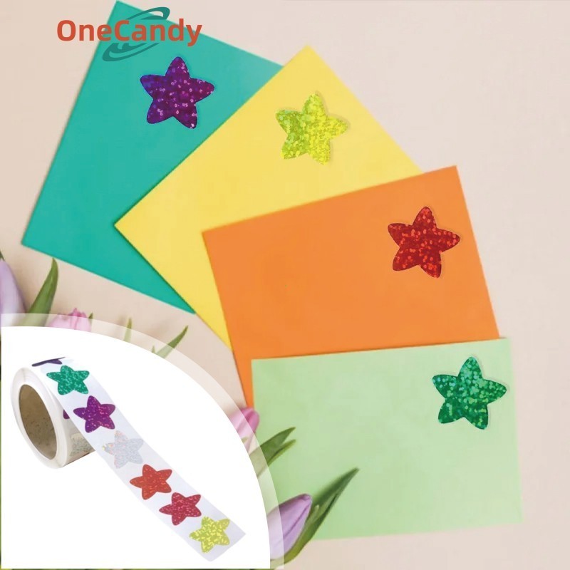 500PCS/Roll Stiker Label Glitter Deco DIY Stiker Warna Warni Pelangi Sticker Label Holo Stiker Kamar
