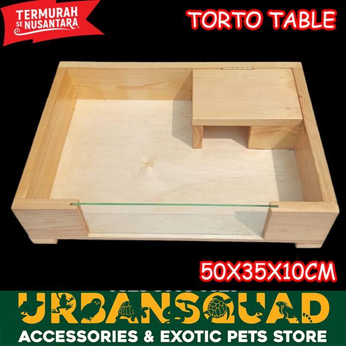 TORTO TABLE TORTAB KAYU KACA 50X35X10 CM KANDANG KURA SULCATA PARDALIS