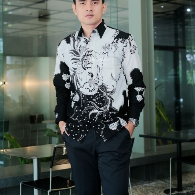 Hot Product Baju Batik Pria Reguler Lengan Panjang Motif Peksi Kain Katiun Lapisan Furing Baju Pesta