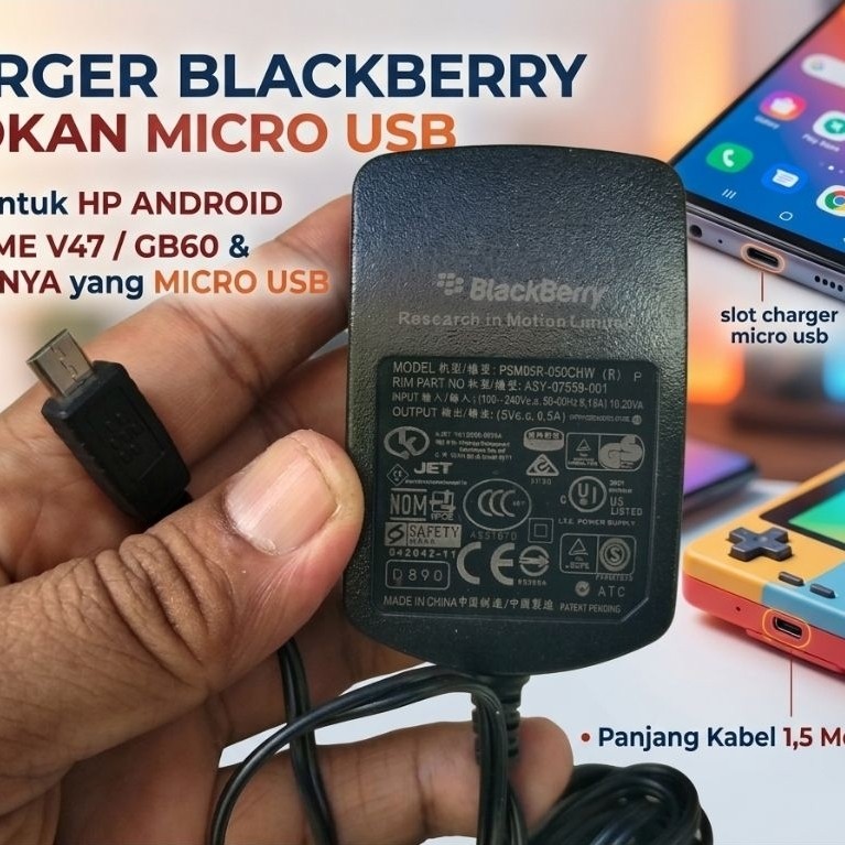 Charger Blackberry tipe micro usb cocok untuk hp android tipe lama dan gamebot tipe v47 gb60  gamebo