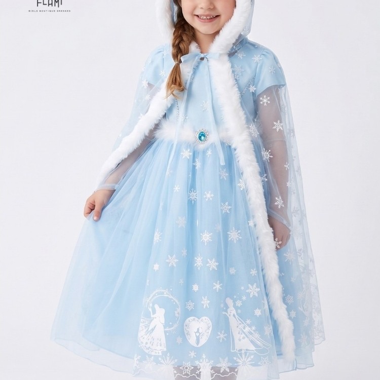 Princessa Flami Dress Karakter Anak Kostum Frozen Elsa Hoodies BabyBlue KS5367