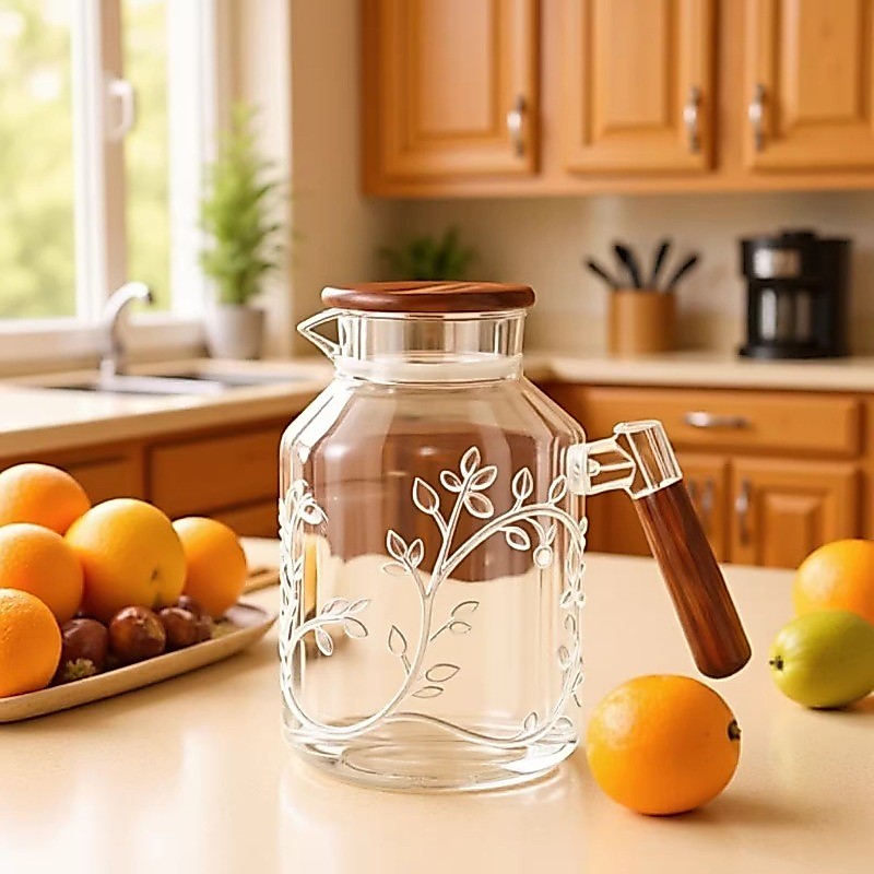 Teko Picther Kaca Bening 1800 ml / Teko Kaca Dengan Tutup Tahan Panas Dingin Teko Kaca Air Dingin