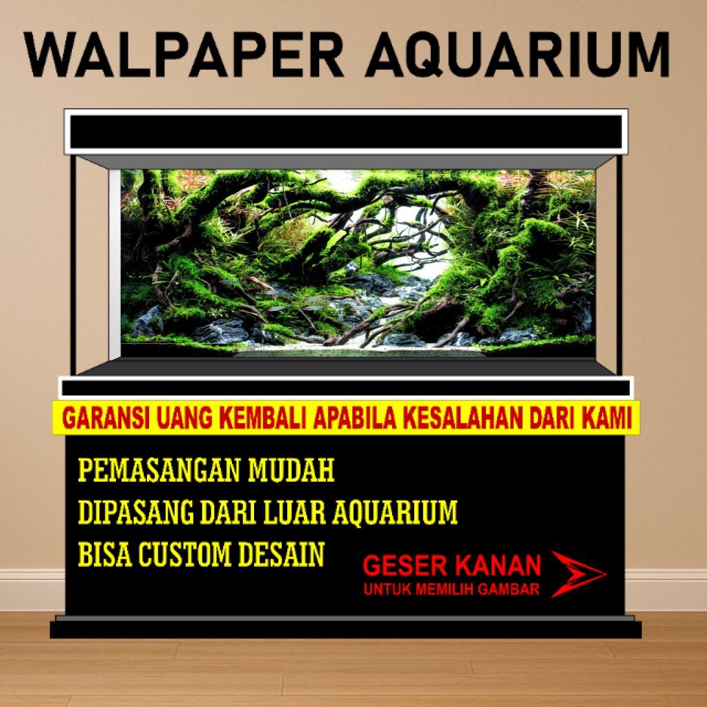 sticker skotlet wallpaper background hiasan aquarium channa belakang 3d timbul motif aquaspace