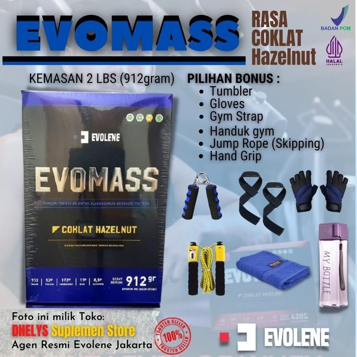 Evolene Evomass Evo Mass Coklat Hazelnut Susu Protein 2 LBS Gainer