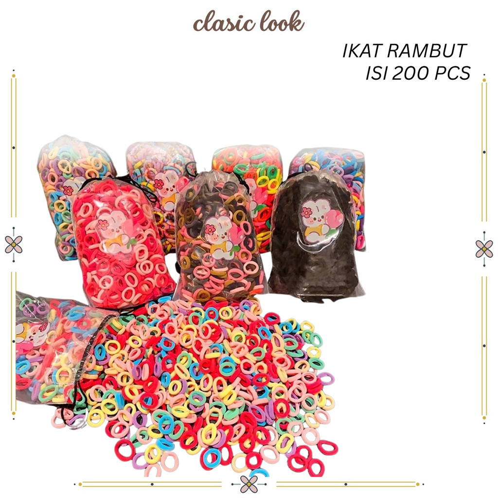 CLS IKAT RAMBUT ISI 200 PCS KUNCIRAN RAMBUT ANAK TALI RAMBUT ELASTIS MODEL DONAT MINI WARNA WARNI