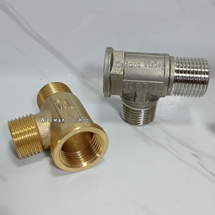 NEPEL TEE 1/2 INCH KUNINGAN DRAT LUAR DALAM