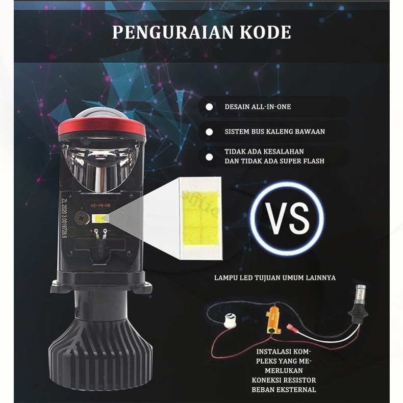 Lampu Proyektor LED H4 60W Jauh Dekat Mobil Motor Full Aluminium + Kipas