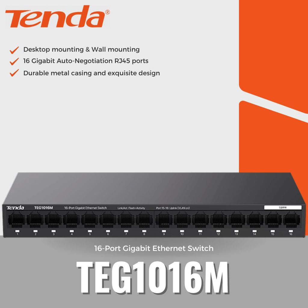 TENDA TEG1016M SWITCH HUB 16 PORT GIGABIT