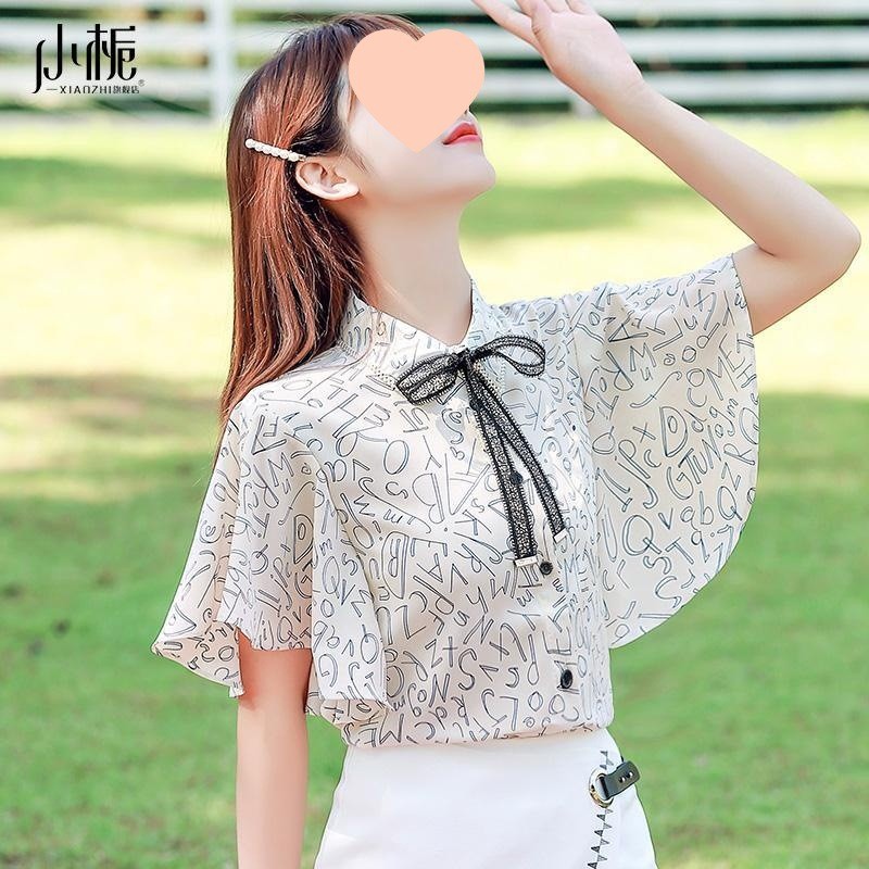 Blus sifon lengan pendek wanita berkualitas tinggi Atasan bermotif bunga