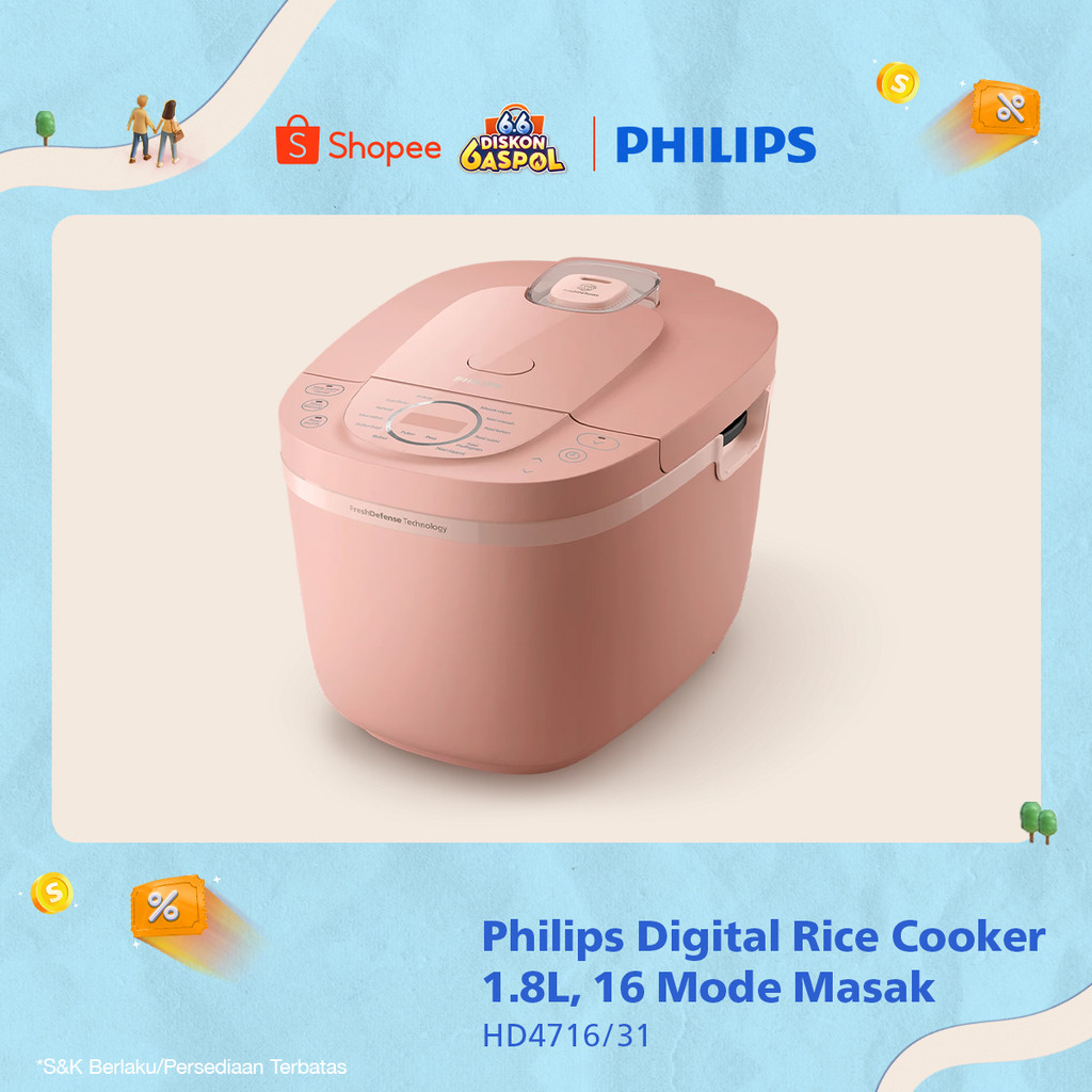 Philips Digital Rice Cooker Magicom 1.8 L - 3000 Digital Series HD4716/31 - Pink - 16 Menu Masak - A