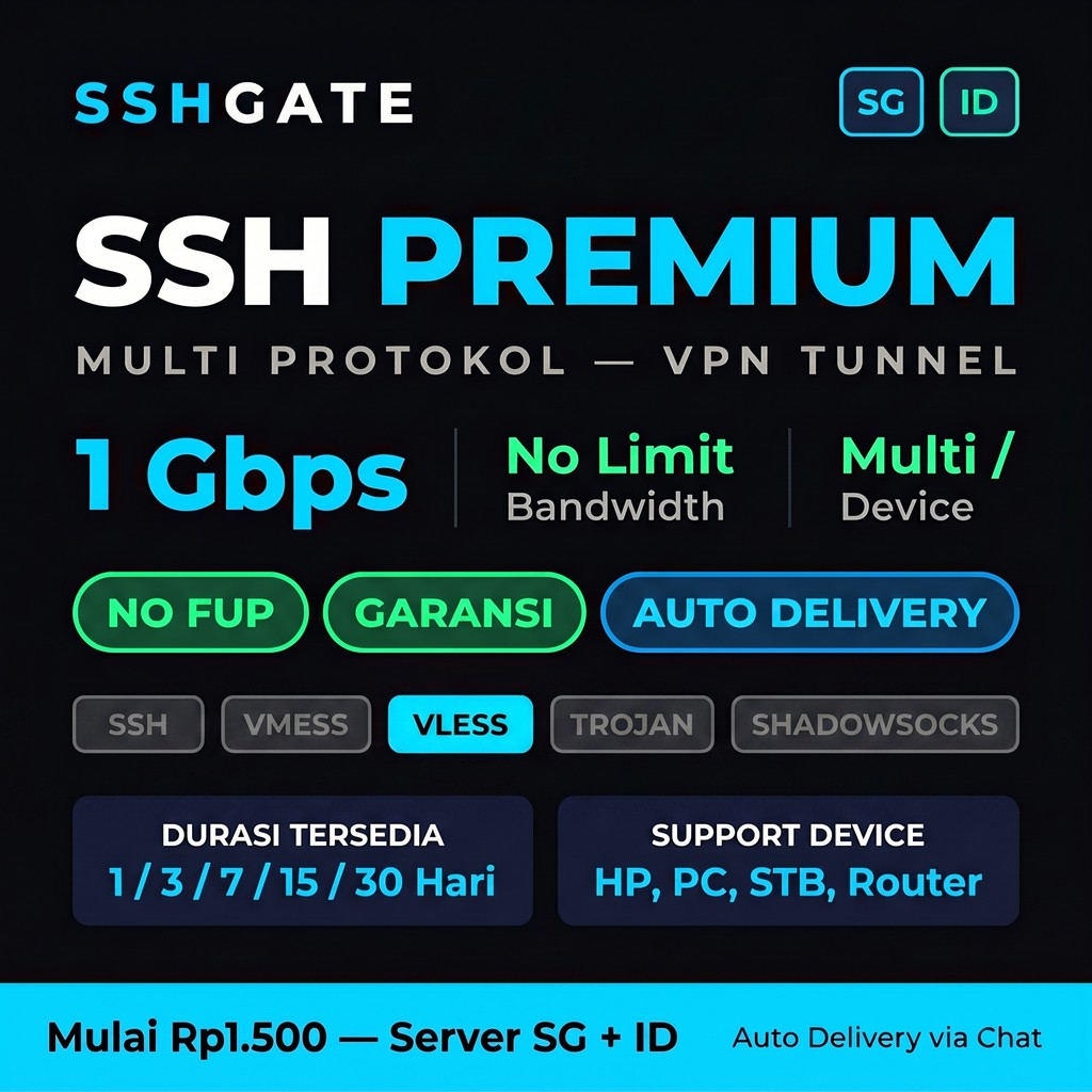 Akun Vless Premium VPN Tunnel Server SG ID Full Speed No FUP Garansi