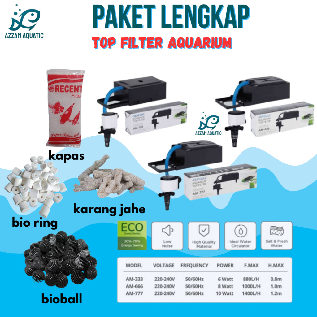 PAKET LENGKAP TOP FILTER BOX FILTER ATAS LOW WATT KECIL SEDANG BESAR JUMBO UNTUK AQUARIUM TANK 30-10