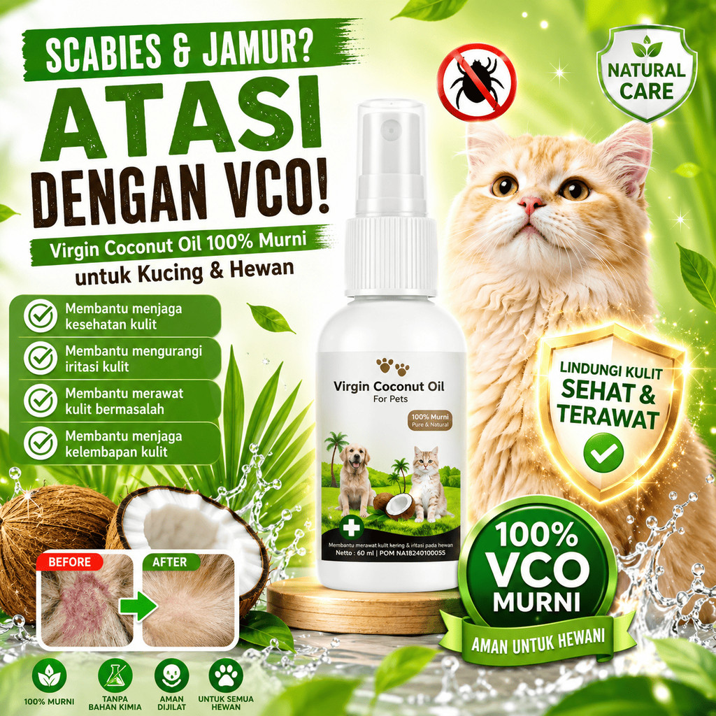 VCO 30 ML MURNI 100% MENGOBATI SCABIES JAMUR PADA KUCING | OBAT JAMUR SCABIES UNTUK KUCING ANJING MI