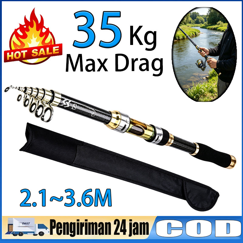 Joran Pancing Carbon Fiber Sea Fishing Rod 2.1M-3.6M/7 Tongkat Stik Pancing 3.6Meter Stick Pancingan