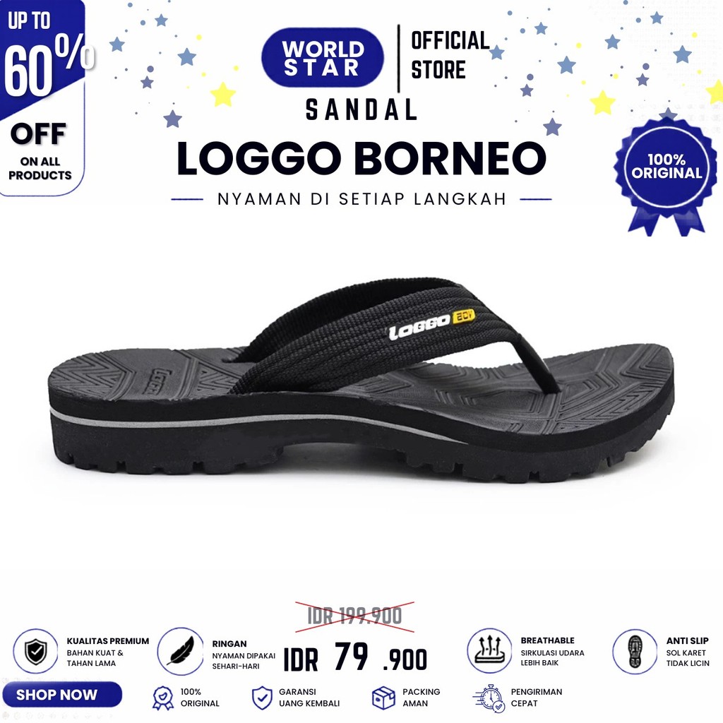 Sandal Loggo Borneo Series Original | Sandal Jepit Gunung Pria size 38-43