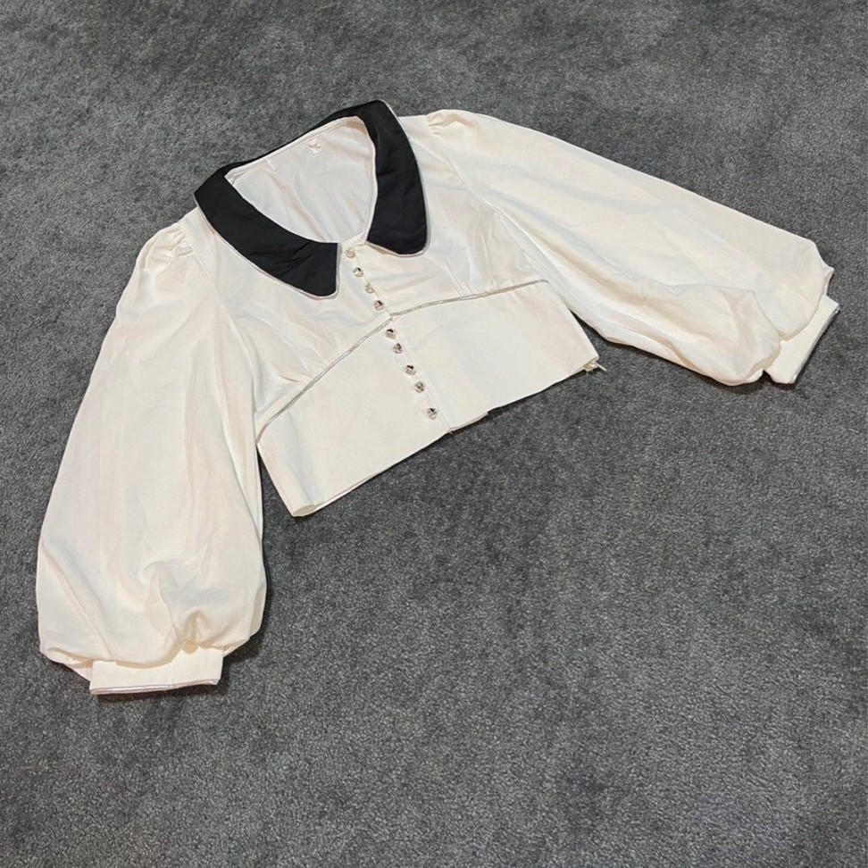 Atasan sailor puffy Korea blouse putih tangan balon